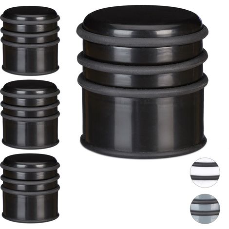 4 x Türstopper für den Boden, schwerer Türpuffer, für Türen & Fenster bei Luftzug, 3 Gummiringe, ∅ 7 cm, schwarz (1/5)
