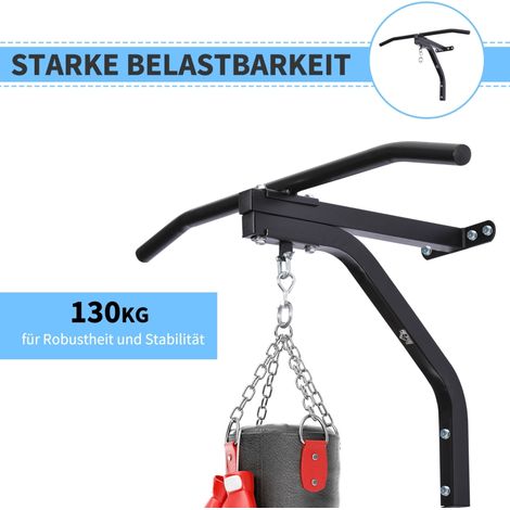 Support mural pour sac de boxe, porte-sac de frappe, fixation acier robuste, capacité de charge élevée, noir, dimensions 93x47x51 cm, kit de montage pour entraînement à domicile. (1/5)