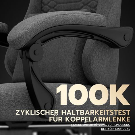 Fauteuil gaming tissu gris foncé, chaise ergonomique type course avec repose-pieds, dossier inclinable et appui-tête, siège de bureau massant pour confort optimal (1/5)