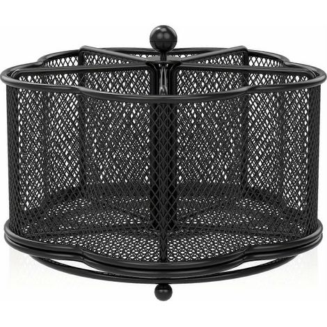 Porte-ustensiles de cuisine en métal (1 pièce), support rotatif à 360°, organisateur de rangement avec 5 compartiments, porte-couverts rotatif pour la cuisine. (1/4)