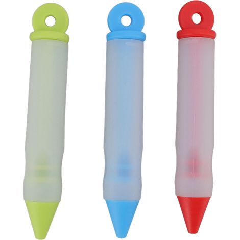 Set mit 3 Silikon-Dekorierstiften (rot, grün und blau) für Schokolade, Marmelade, Sahne, DIY-Kuchendekoration und Backutensilien (1/5)