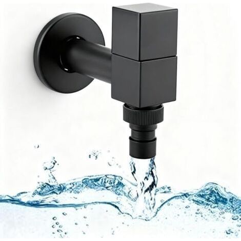 Robinet de jardin carré noir, robinet d'extérieur pour lavabo de salle de bain, filetage G1/2, fixation murale, pour balcon. Robinet de salle de bain permanent pour lavabo de balcon. (1/4)