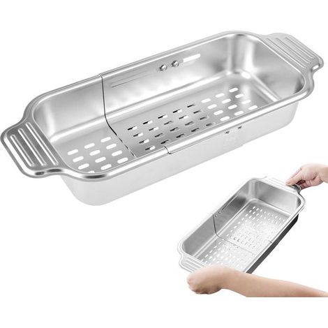 Cesta coladora extraíble para fregadero - Acero inoxidable - Estante de almacenamiento de cocina