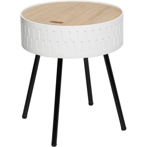 Table à café coffre coloris blanc en bois - D. 38,5 x H. 45,5 cm -PEGANE-