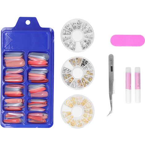 Étui de 44 embouts ongles artificiels ABS longs colorés, autocollants manucure couverture totale, faux ongles décoratifs. (1/5)