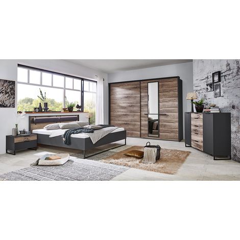Komplettset Schlafzimmer mit Kommode WISMAR-43 in graphit mit Flagstaff Eiche Nb. (1/5)