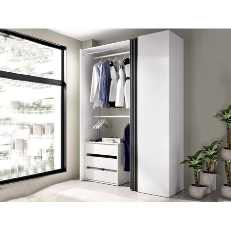 Dmora - Guardaroba Sciliar, Struttura per cabina armadio, Mobile appendiabiti aperto, 141x52h205 cm, Bianco e Antracite, con imballo rinforzato (1/5)