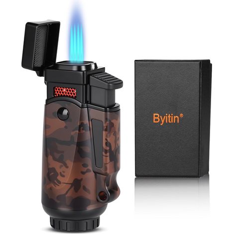 4 Flammes Briquets, Briquet Tempête Gaz Rechargeables, Réglables Jet Flame Lighter - Cadeau Homme (sans Gaz) (1/5)
