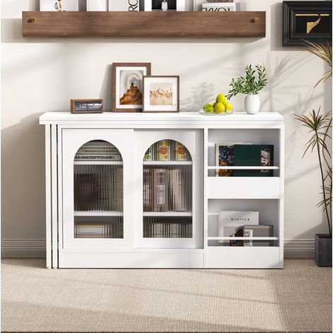 MEUBLIV Tavolo bar allungabile bianco 121,5x40 cm con vano contenitore girevole 360° (1/5)