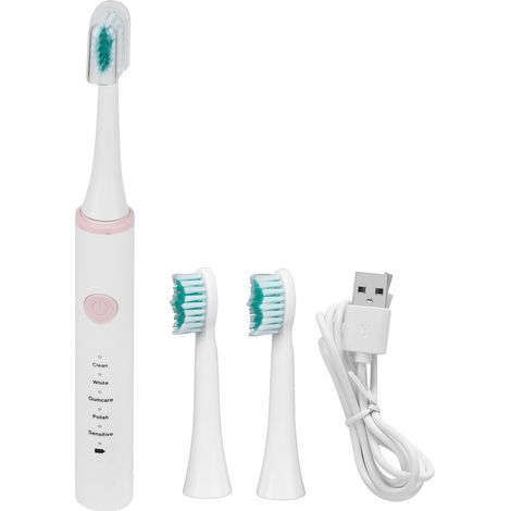 Waterproof electric toothbrush, USB rechargeable, 5 ultrasonic vibration modes, soft bristles, white - AquaForge (1/5)