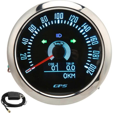 Compteur de vitesse GPS 85 mm avec clignotants, plage 0-200 km/h, rétroéclairage réglable 7 couleurs, compatible avec les voitures, les camping-cars et les bateaux, noir. (1/5)