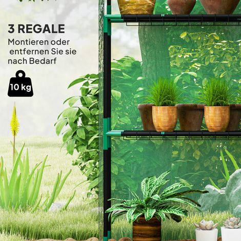Mini-serre de jardin avec étagères, résistante aux UV, fenêtres grillagées, fermeture éclair, dimensions 143x74x190 cm, verte. (1/4)