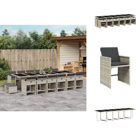 17-tlg. Garten-Essgruppe mit Kissen Hellgrau Poly Rattan - Gartenmöbel Set - Gartentisch - Gartenstühle - Gartenhocker - Rattan Möbel (1/5)
