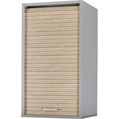 Beaux Meubles Pas Chers – Meuble haut de cuisine alu rideau chêne noir ou blanc – 2 tablettes réglables – Dimensions L 40 H 72 P 35 cm – Éco-conçu, fabriqué en France