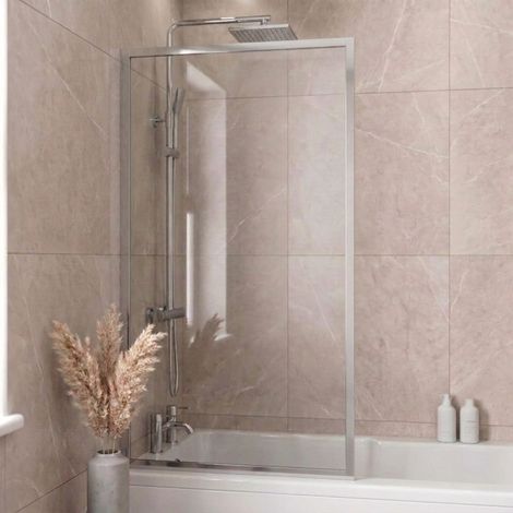 Square Fixed Framed Bath Shower Screen 800 x 1400mm – Chrome, 6mm Toughened Safety Glass, Reversible (1/5)