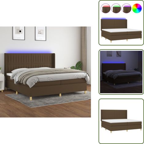 Sommier à lattes de lit matelas et LED Marron foncé 200x200 cm - Sommier Tapissier - Lit Plateforme - Lit Avec Led - Matelas À Ressorts Ensachés - Têtière Ajustable (1/5)