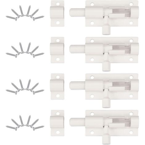 4 Pièces Verrou de Porte, Verrou Porte Interieure avec 24 Vis ， Loquet Porte Coulissante, Loquet de Porte, Verrou Targette, Loquet Coulissant, pour Portail De Jardin, Cabanon, Wc (Blanc) (1/5)