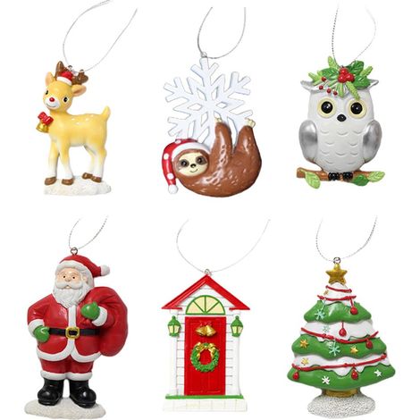 6-teiliges Set Weihnachtsanhänger aus Kunstharz, Baumschmuck zum Aufhängen, Weihnachtsgeschenkdekoration: Weihnachtsmann und Rentier (1/5)