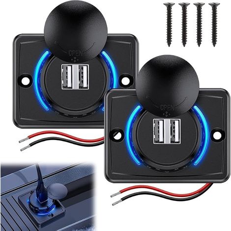2er-Pack 12V/24V USB-Ladebuchse, Dual-USB-3,1A-Kfz-Ladegerät mit Schalter, USB-Bedienfeld, Schnellladebuchse mit LED für Motorrad, Auto, Boot, LKW (1/5)