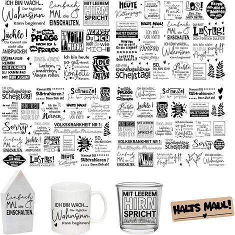 Rub On Lot de 4 autocollants d'environ A5 19 x 14 cm avec inscription en allemand pour anniversaire, mariage, maison, film d'essuyage pour meubles, verre, bois, album photo, bricolage (1/5)