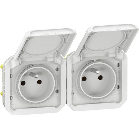 Legrand – Double prise de courant 2x 2P + T – Horizontale – Composable – Blanc – Pour installation en saillie – Plexo