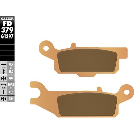 Pastillas de freno Galfer KH444 de metal sinterizado (doradas) para ATV Yamaha YFM 550/700, delantera derecha.