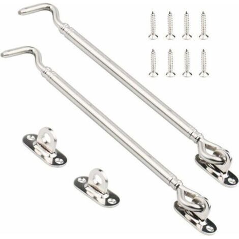 Stainless Steel Cabin Hook, Heavy Duty Gate Latch Lock Shed, Swing Door Latch, Window Hardware Silent Bracket with Screws, 205mm, Pack of 2 (1/4)