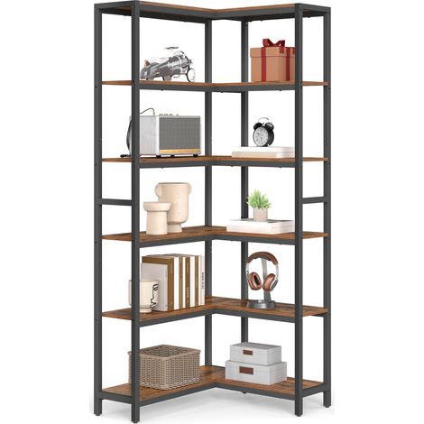 VASAGLE Libreria a 6 Ripiani, Scaffale Angolare, 24 x 102 x 175,2 cm, Libreria Angolare, Stile Moderno, per Soggiorno, Camera da Letto, Ufficio, Marrone Vintage e Nero Inchiostro LLS606K01 (1/5)