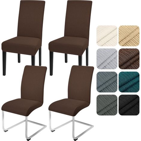 Housses de chaise extensibles 4 pièces pour chaises de salle à manger sans accoudoirs, lavables et protectrices (1/5)