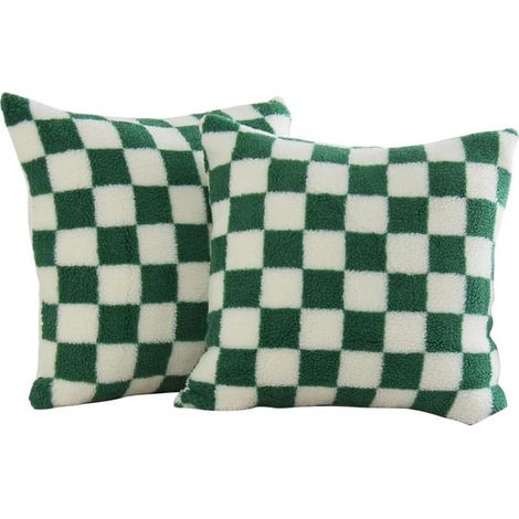 Set of 2 decorative checkered pillowcases for the bedroom (green, 45.7 x 45.7 cm) (1/5)