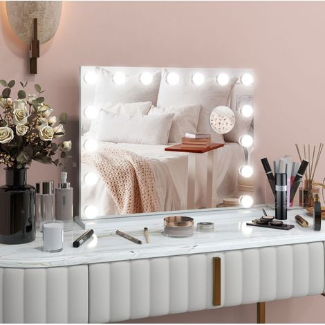 Specchio da trucco LED 58 x 48 cm, 3 modalità di illuminazione, touch, USB, bianco DESVIAE (1/5)