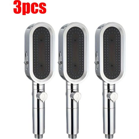 (Argent, lot de 3) Pommeau de douche puissant à 3 jets, anti-calcaire et facile à nettoyer. Pommeau de douche flexible à main pour le bain. (1/5)