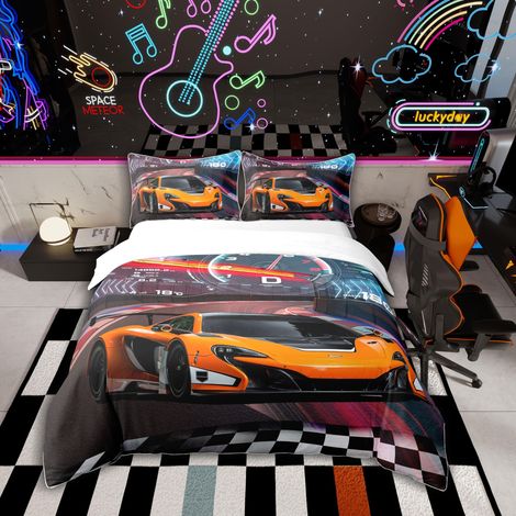 Parure de lit voiture de course pour garçons Sports extrêmes Housse de couette pour enfants Garçons Car Literie 200 x 200 cm Housse de couette sport automobile avec 2 taie d'oreiller 80x80cm (1/5)