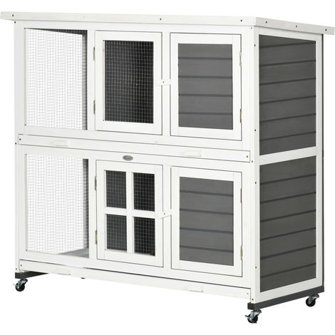 Wooden Rabbit Hutch, Two-Tier Guinea Pig Cage, Removable Tray, Wheels (1/5)