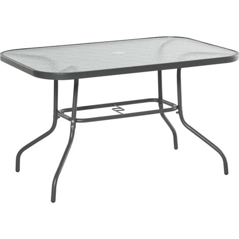 Rechteckiger Gartentisch aus Metall und Sicherheitsglas, Grau, 120 x 80 x 70 cm (1/5)