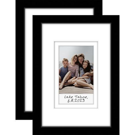 Lot de 2 cadres photo de 10,2 x 15,2 cm – Utilisation comme cadre de 5 x 7,6 cm avec passe-partout pour impression instantanée – Mini cadres photo noirs à poser sur une table et un mur (1/5)