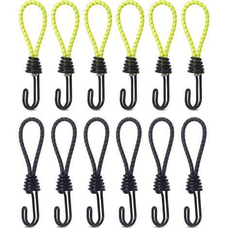 Gummiseile, robuste Gummiseile mit Haken, stoßdämpfender Metallhaken, Gummiseile für Camping, Zelte, Gepäck, 12 Stück (1/5)