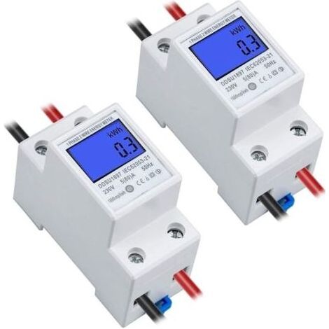 Compteur électrique Monophasé 5-80A 230V 50Hz Compteur d'énergie électrique Numérique avec écran LCD Compteur Divisionnaire Electrique 1 phasé 2 pôles 2P Rail DIN (1/5)