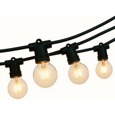Catenaria di Luci da Esterno 10m, IP65, Luce calda, Attacco E12, 10 Portalampade con lampadine Prolungabile