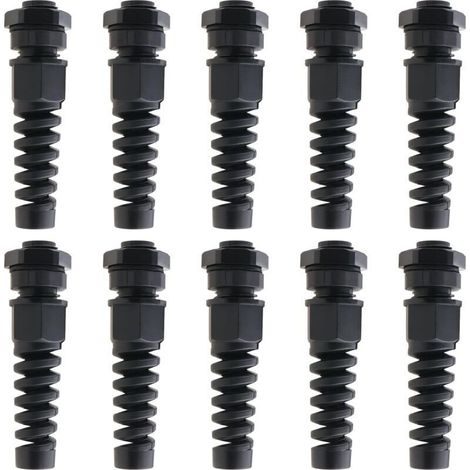 Packung mit 10 schwarzen PG7 IP68 Kabelverschraubungen, wasserdicht 3–6,5 mm, mit verstellbarer Mutter und Kabelklemme (1/4)