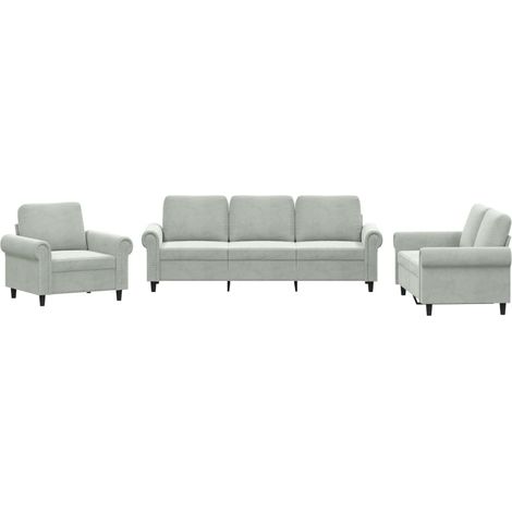 Ensemble de Canapé  Sofas 3 pcs avec coussins Gris clair Velours