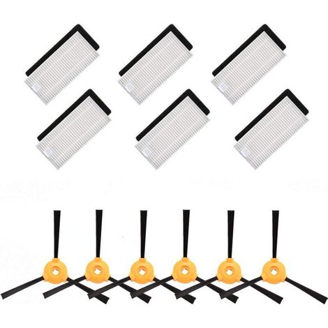 Replacement Accessory Kit 6 Side Brushes + 6 HEPA Filters + 6 Sponges Compatible with Ecovacs Deebot 500 / 600 / 601 / 605 Vacuum Cleaners