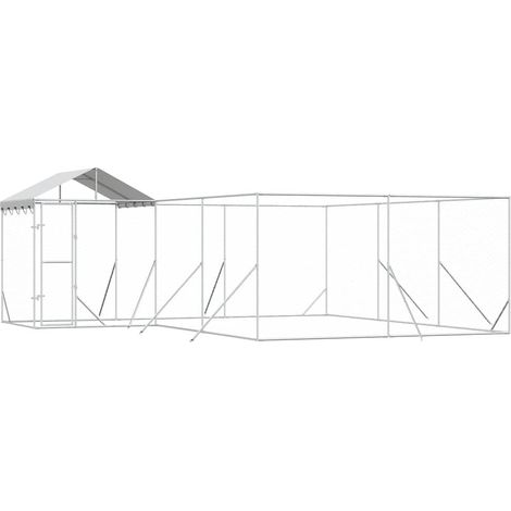 Maison Exclusive - Outdoor-Hundezwinger mit Dach Silbern 6x6x2,5m