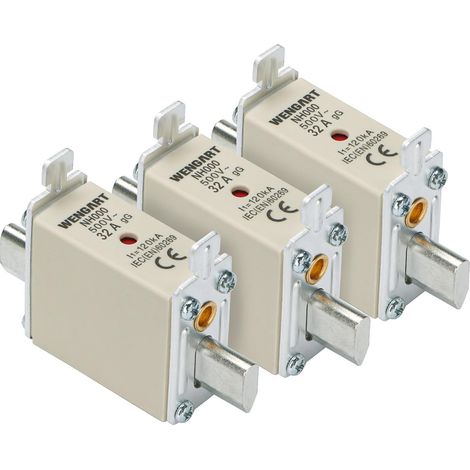 Lot de 3 Fusibles à Couteau NH000 (NT000) - 32A Type gG - AC 500V 120kA - Cartouche Fusible Industrielle pour Protection de Distribution Basse Tension et Photovoltaïque (1/5)