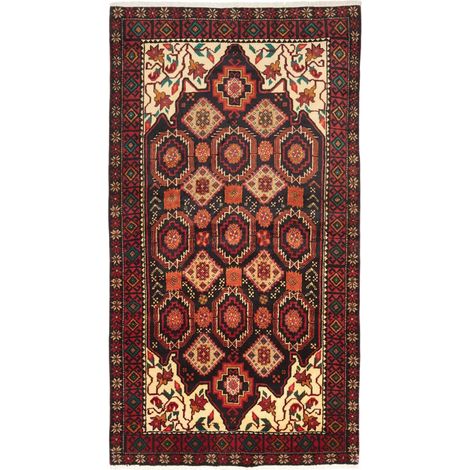 Tapis d'orient 104 x 194 cm, motif oriental, laine naturelle, multicolore beige et bordeaux, tissé main authentique (1/5)