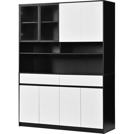 Credenza alta con illuminazione LED, vetrina in MDF nera e bianca, 120 x 38 x 160 cm, MODENUIT (1/5)