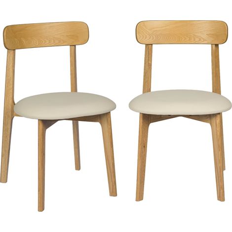 Lot de 2 chaises vintage bois d'hévéa et simili cuir - Victoire Naturel / Beige (1/5)