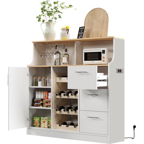 Buffet bar LED avec prise, porte-verres, casier à vin, rangements multiples, meuble de cuisine et salle à manger pour restaurant et la maison CHICFURN (1/5)