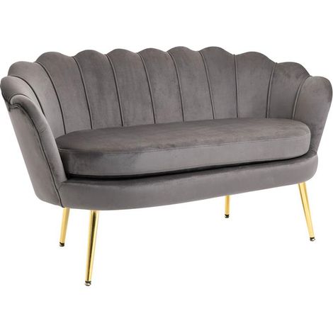 DIVANO A 2 POSTI CONCHIGLIA IN VELLUTO 130 X 63 X 73 CM GRIGIO SCURO (1/5)
