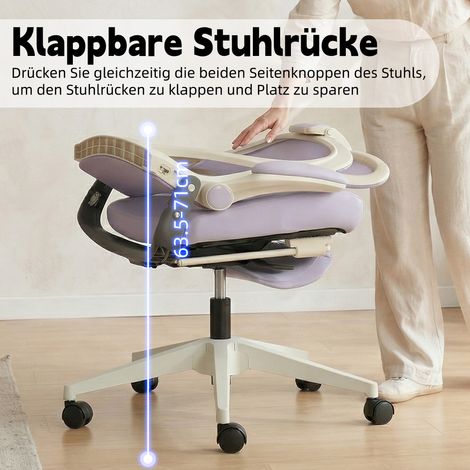 Irovami Chaise de bureau ergonomique pliable violette Assise mousse, soutien lombaire, appui-tête 3D, accoudoirs rabattables (1/5)